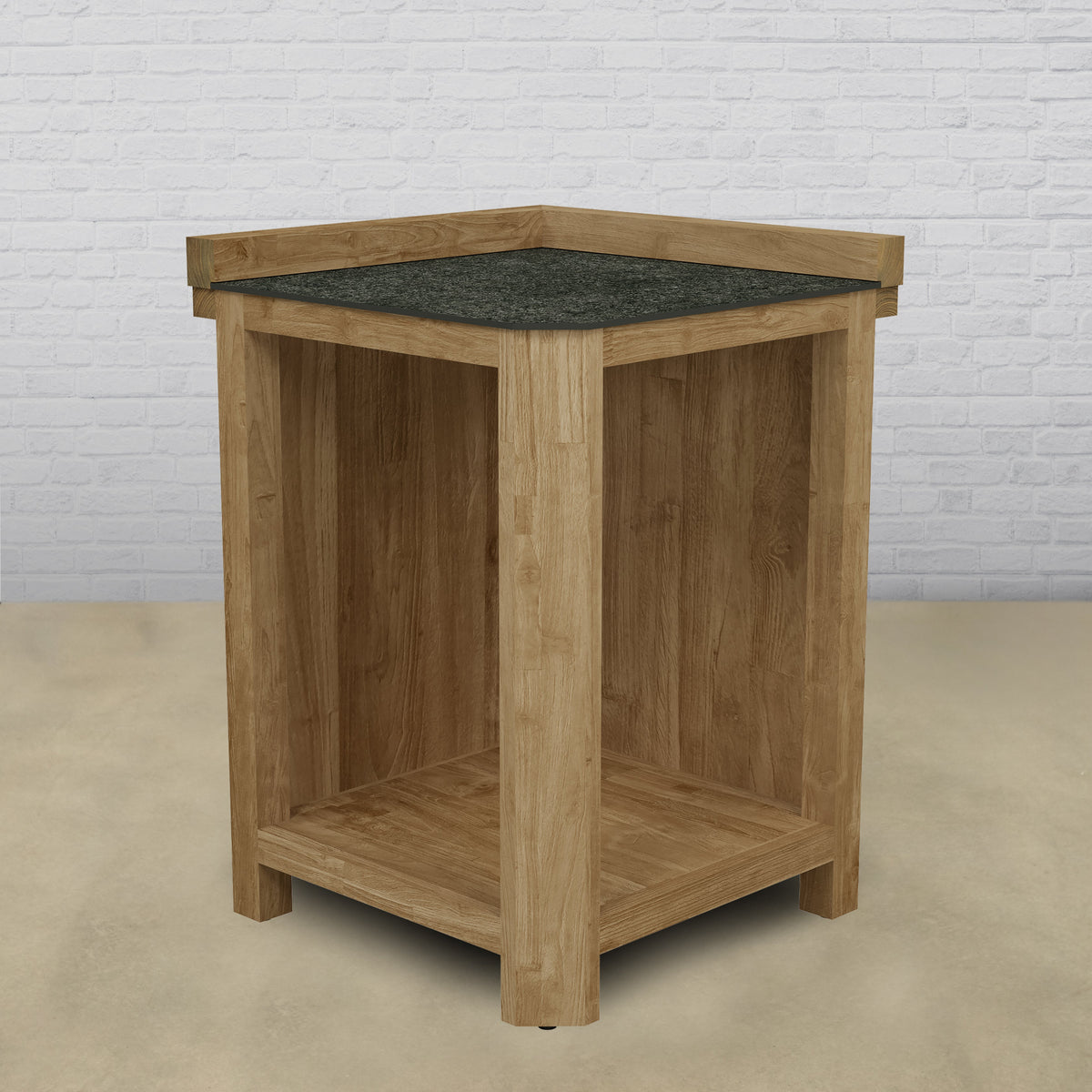 Cozinha de Exterior Modular em Teca — Armário de Canto a 90° com Tampo em Cerâmica