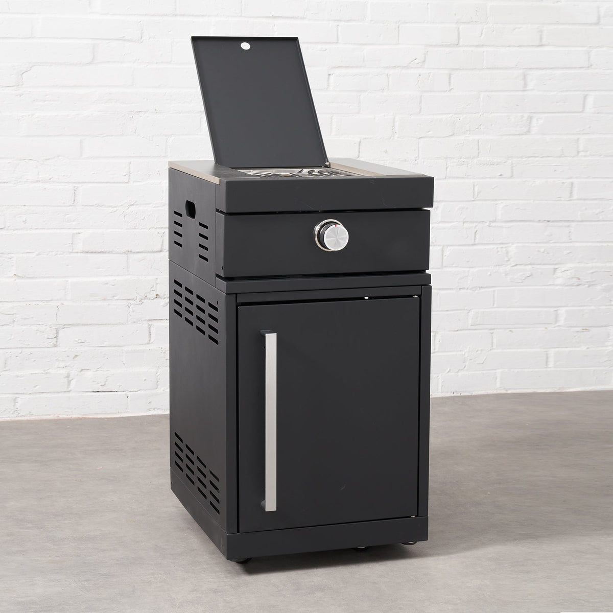 Fusion — Queimador Lateral Preto com Tampo em Pedra Sinterizada para Cozinha de Exterior