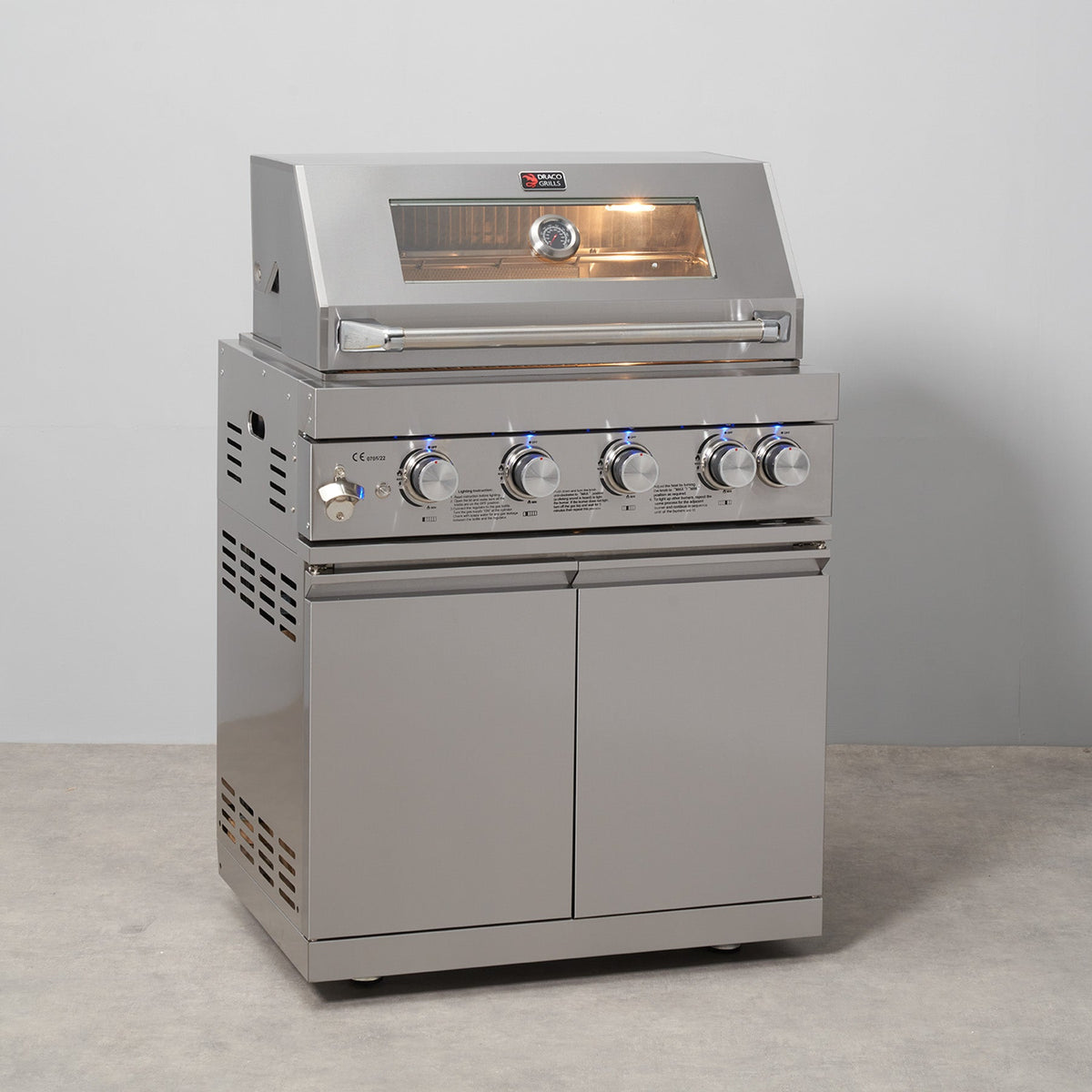 Draco Grills Z440 Deluxe — Grelhador a Gás em Aço Inoxidável, 4 Queimadores, com Armário