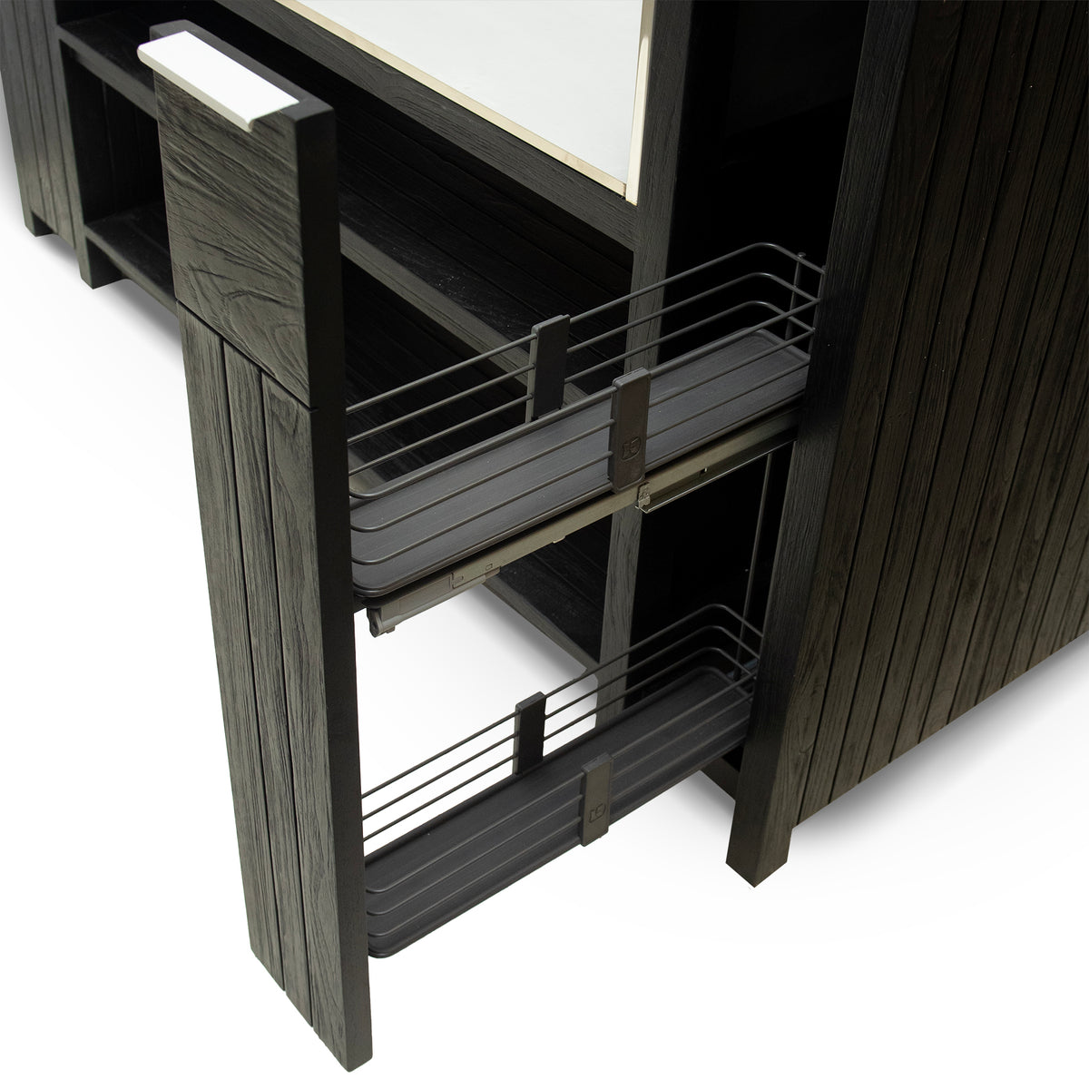 Teak Carbon Line — Armário para Grelhador de 4 Queimadores em Aço Inoxidável Preto com Tampo em Cerâmica