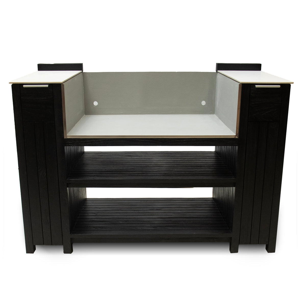 Teak Carbon Line — Armário para Grelhador de 4 Queimadores em Aço Inoxidável Preto com Tampo em Cerâmica